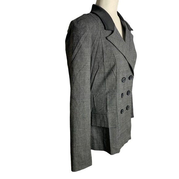 Vintage Dress Barn Skirt Suit Set 8 Black Check Double Breasted Satin Collar - Picture 4 of 10